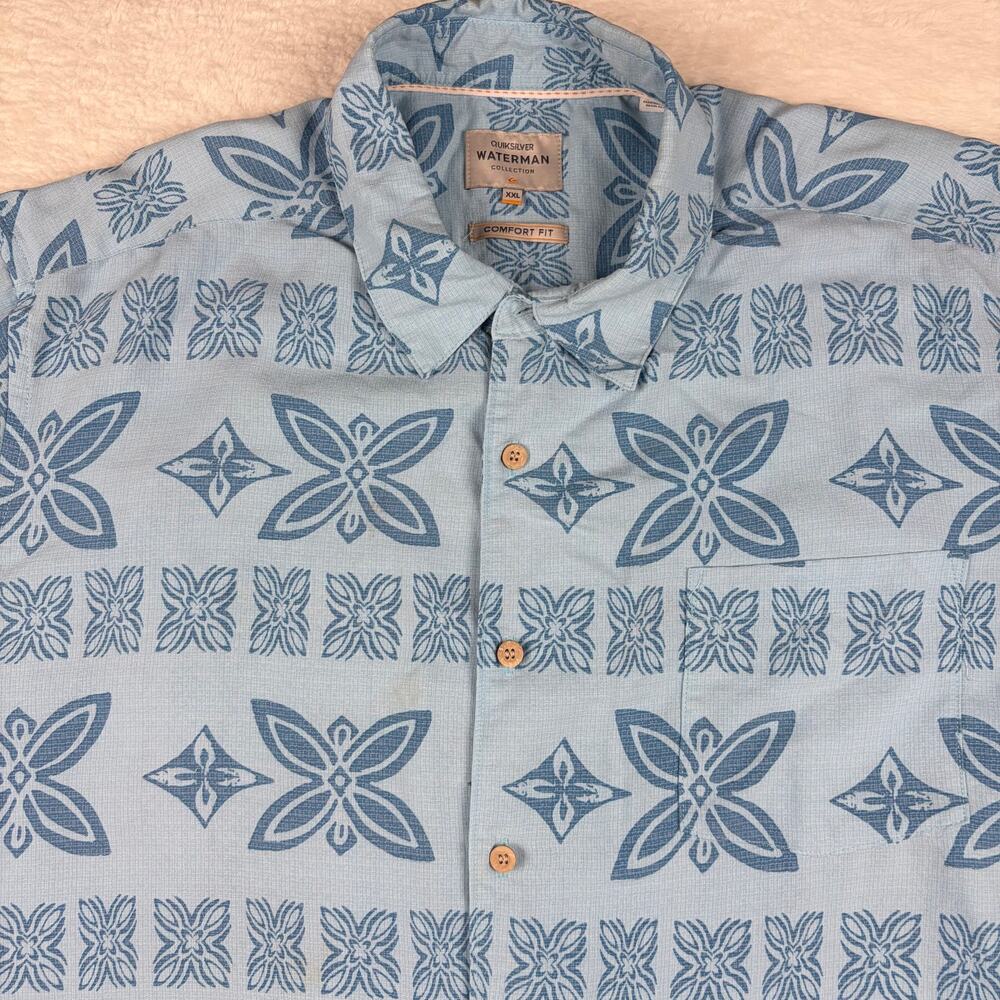 Quiksilver Waterman Men’s XXL Blue Geometric Floral Button Up Shirt Modal